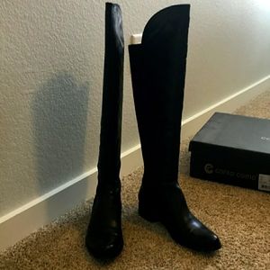 Black leather over the knee boots